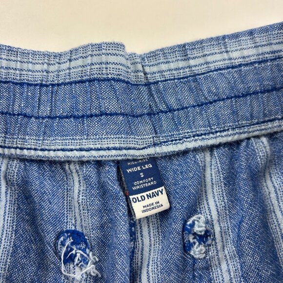 Old Navy Bright Blue Striped Linen Blend High Rise Wide Leg Lounge Pant S - Picture 4 of 8
